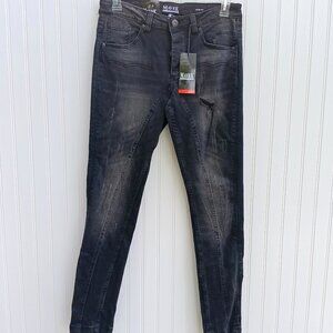 MAVRK JEANS Black Distressed Denim 32 x 32 Button Fly Slim Fit Tapered UCO Mens